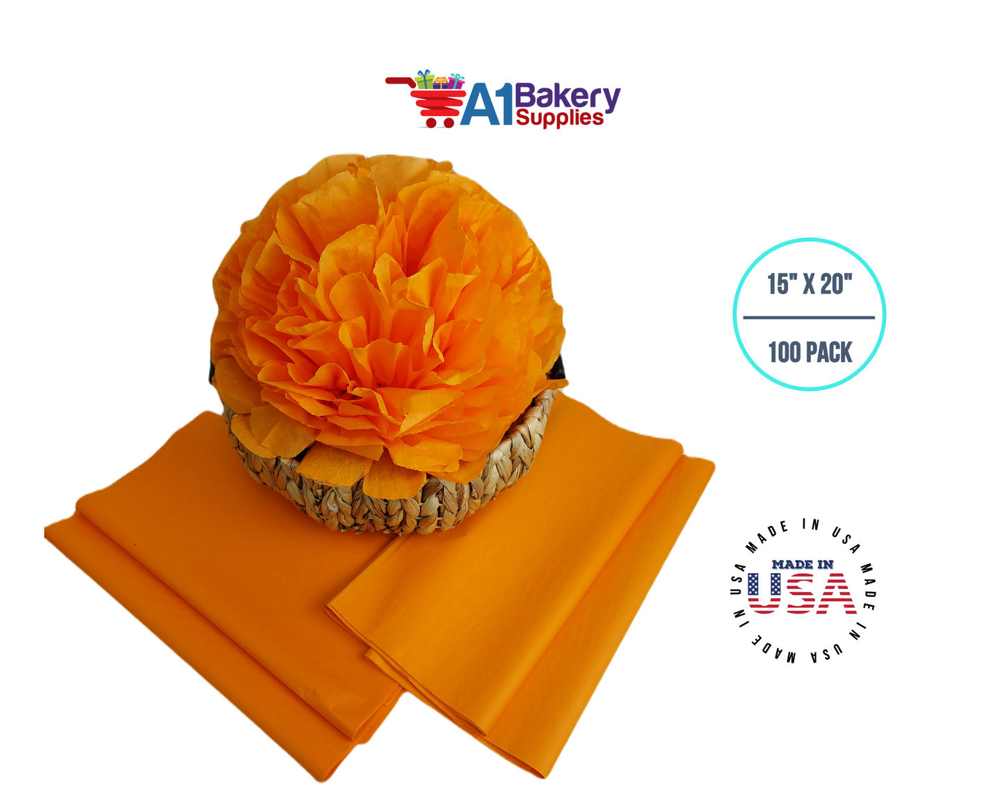 Tangerine Tissue Paper 15 Inch x 20 Inch - 100 Sheets