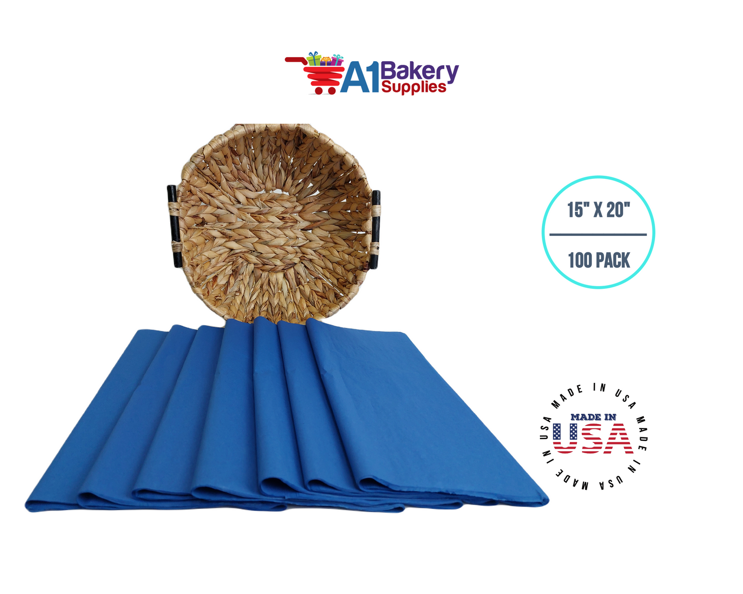 Dark Blue Gift Wrap Tissue Paper - Premium Quality Paper Made in USA 15 Inch x 20 Inch - 100 Sheets