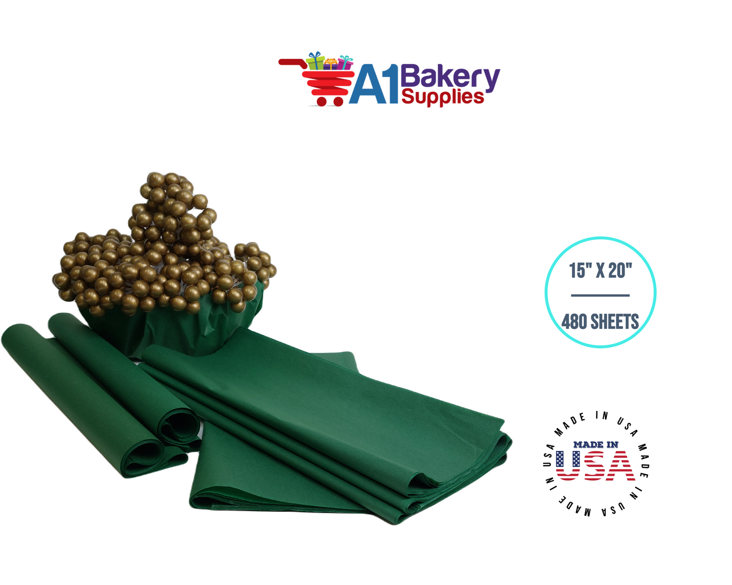 Holiday Green Tissue Paper Squares, Bulk 480 Sheets, Premium Gift Wrap and Art Supplies for Birthdays, Holidays, or Presents by A1BakerySupplies, Large 15 Inch x 20 Inch