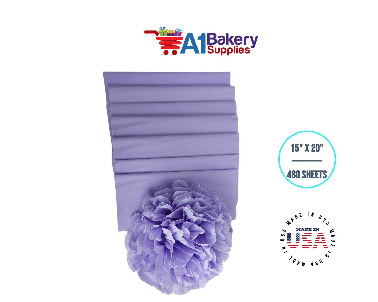 Soft Lavender Tissue Paper Squares, Bulk 480 Sheets, Premium Gift Wrap and Art Supplies for Birthdays, Holidays, or Presents by A1BakerySupplies, Large 15 Inch x 20 Inch