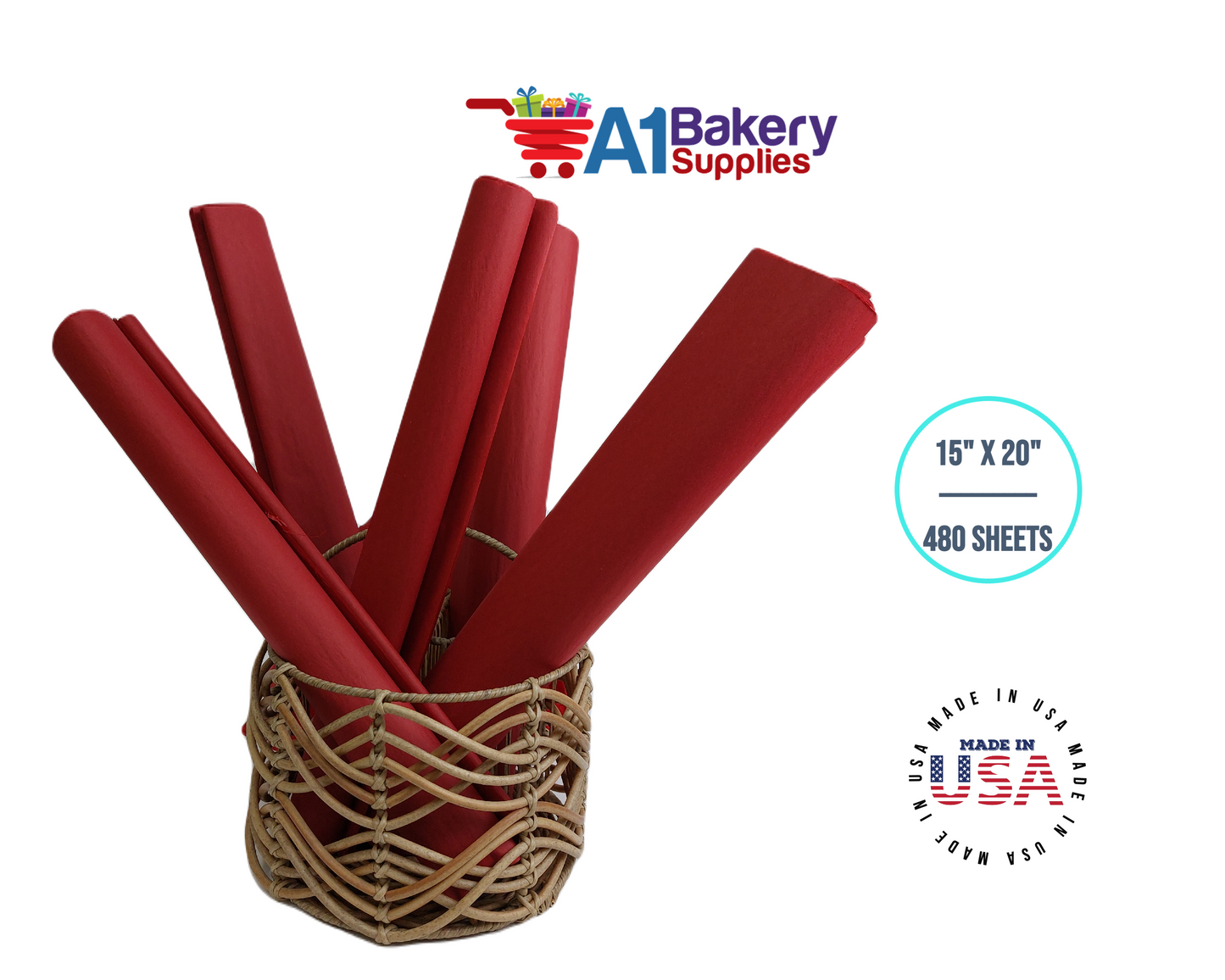 Scarlet Red Tissue Paper Squares, Bulk 480 Sheets, Premium Gift Wrap and Art Supplies for Birthdays, Holidays, or Presents by A1BakerySupplies, Large 15 Inch x 20 Inch