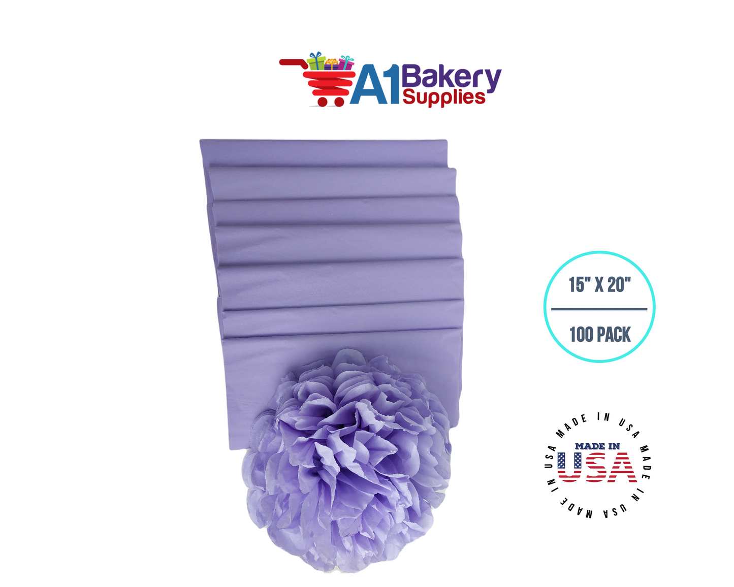 Soft Lavender Tissue Paper Squares Bulk 100 Sheets Premium Gift Wrap and Art Supplies for Birthdays Holidays or Presents by A1 Bakery Supplies Large 15 Inch x 20 Inch