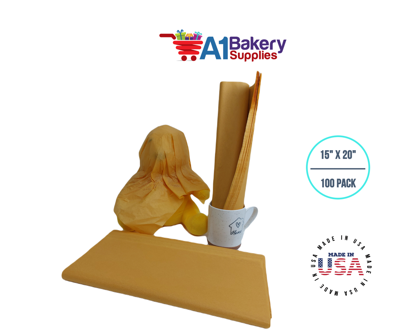 Noble gold Tissue Paper Squares, Bulk 100 Sheets, Premium Gift Wrap and Art Supplies for Birthdays, Holidays, or Presents by A1BakerySupplies, Large 15 Inch x 20 Inch