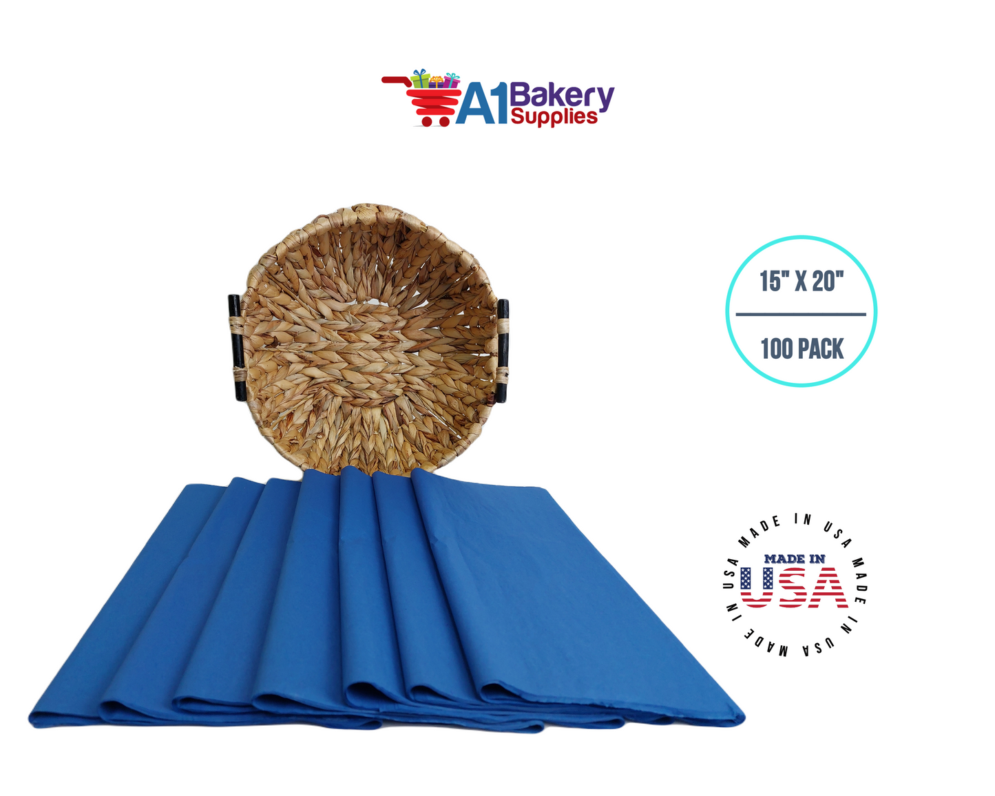 Dark Blue Gift Wrap Tissue Paper - Premium Quality Paper Made in USA 15 Inch x 20 Inch - 100 Sheets