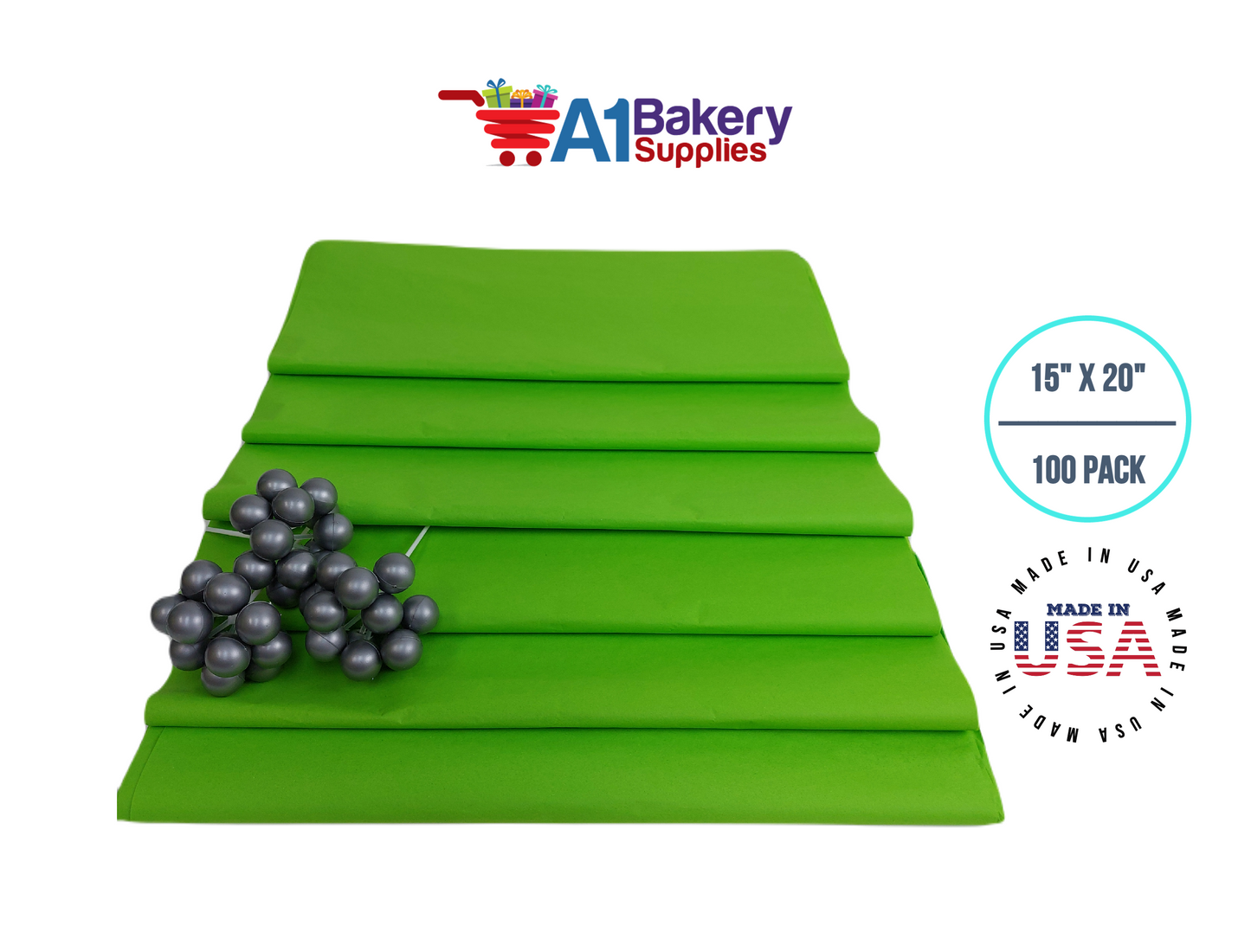 Bright Lime Tissue Paper Squares, Bulk 100 Sheets, Premium Gift Wrap and Art Supplies for Birthdays, Holidays, or Presents by A1BakerySupplies, Medium 15 Inch x 20 Inch