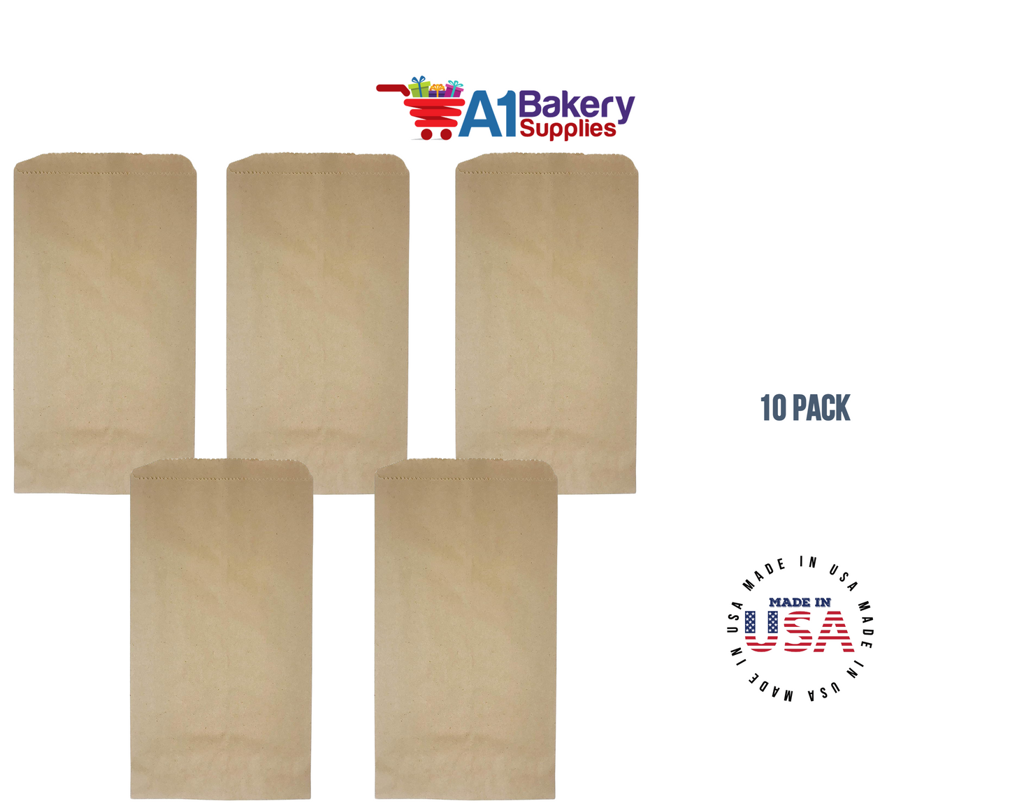 Kraft Brown Flat Paper Merchandise Bags 10 pack by A1 Bakery Supplies (12x15)