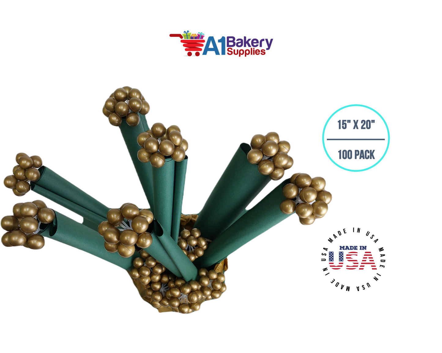 Forest Green Tissue Paper Squares, Bulk 100 Sheets, Premium Gift Wrap and Art Supplies for Birthdays, Holidays, or Presents by A1BakerySupplies, Large 15 Inch x 20 Inch