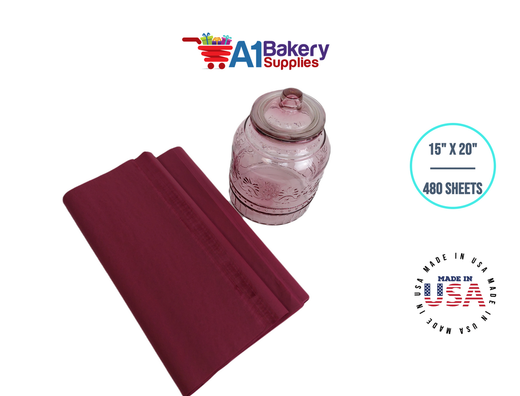 Burgundy Tissue Paper Squares, Bulk 480 Sheets, Premium Gift Wrap and Art  Supplies for Birthdays, Holidays, or Presents by A1BakerySupplies, Large 15
