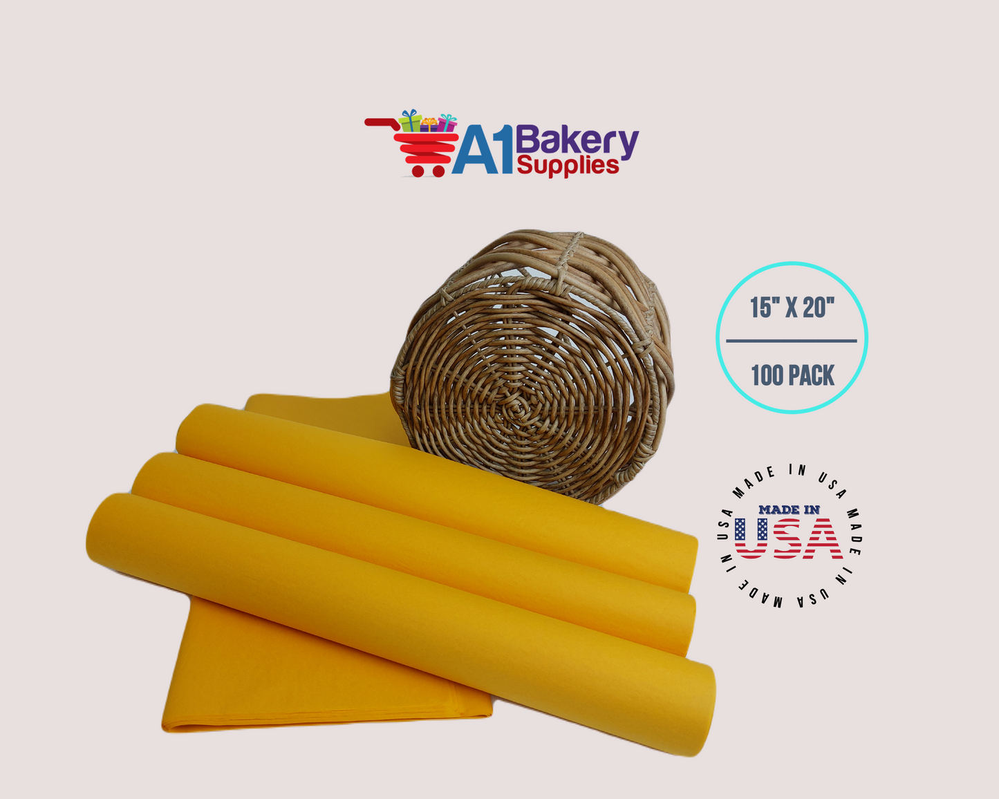 Goldenrod Tissue Paper Squares, Bulk 100 Sheets, Premium Gift Wrap and Art Supplies for Birthdays, Holidays, or Presents by A1BakerySupplies, Medium 15 Inch x 20 Inch