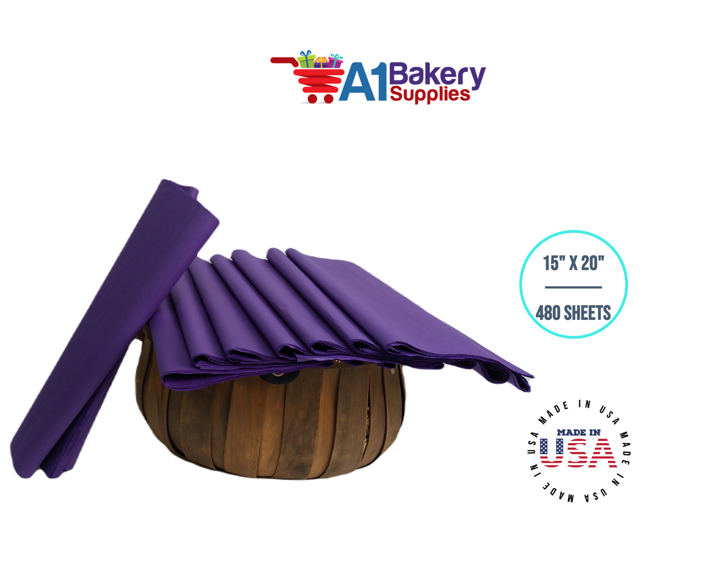 Purple Tissue Paper Squares, Bulk 480 Sheets, Premium Gift Wrap and Art Supplies for Birthdays, Holidays, or Presents by A1BakerySupplies, Large 15 Inch x 20 Inch