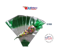 Green Cellophane Cone Bags for Treat & Favor 6 Inch X 12 Inch 10 Pack by A1 Bakery supplies