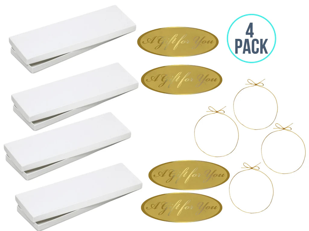 A1BakerySupplies® Men Tie Gift Box Men or Women Socks Gift Boxes 4 Pack White Box with 4 Gold Gift For You Seals & 4STRETCH LOOPS Tie Box Size 14 x 4.5 x 0.75"