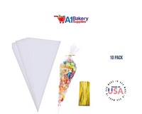 Clear Cellophane Cone Bags for Treat & Favor 6 Inch X 10 Inch 10 Pack by A1 Bakery Supplies