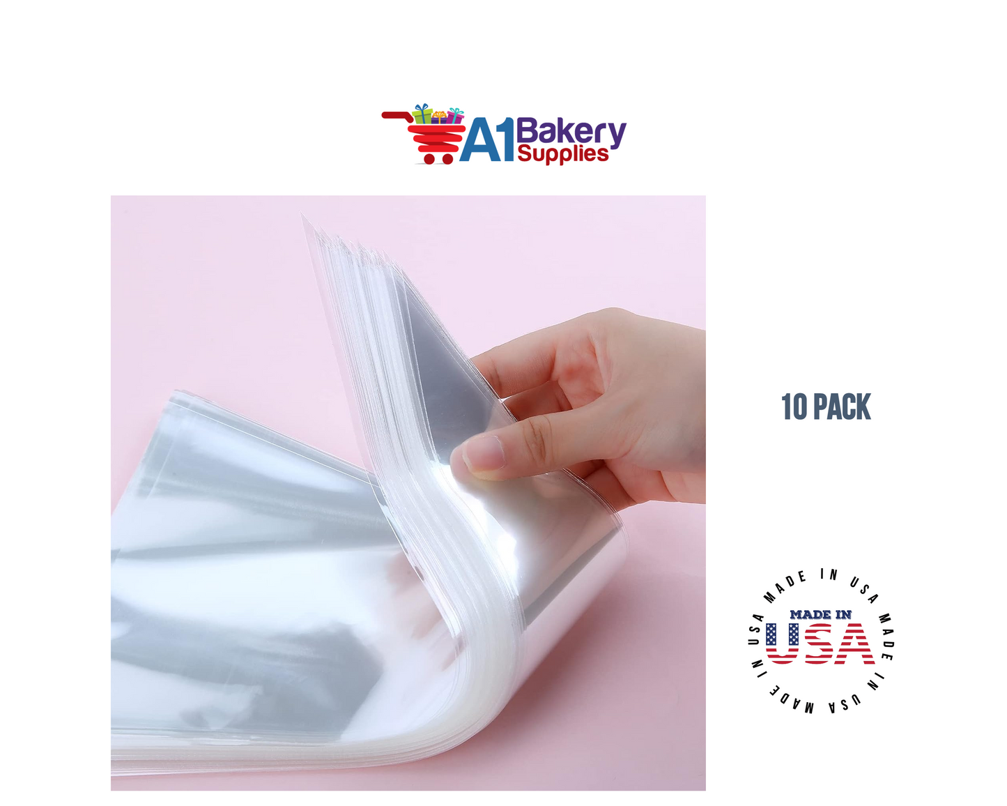 Clear Cellophane Cone Bags for Treat & Favor 6 Inch X 10 Inch 10 Pack by A1 Bakery Supplies