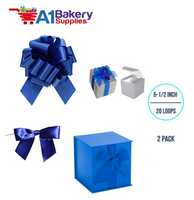 A1 Bakery Supplies 2 Pieces Pull Bow for Gift Wrapping Gift Bows Pull Bow With Ribbon for Wedding Gift Baskets, 5.5 Inch 20 Loop in Royal Blue Flora Satin Color