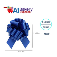 A1 Bakery Supplies 2 Pieces Pull Bow for Gift Wrapping Gift Bows Pull Bow With Ribbon for Wedding Gift Baskets, 5.5 Inch 20 Loop in Royal Blue Flora Satin Color