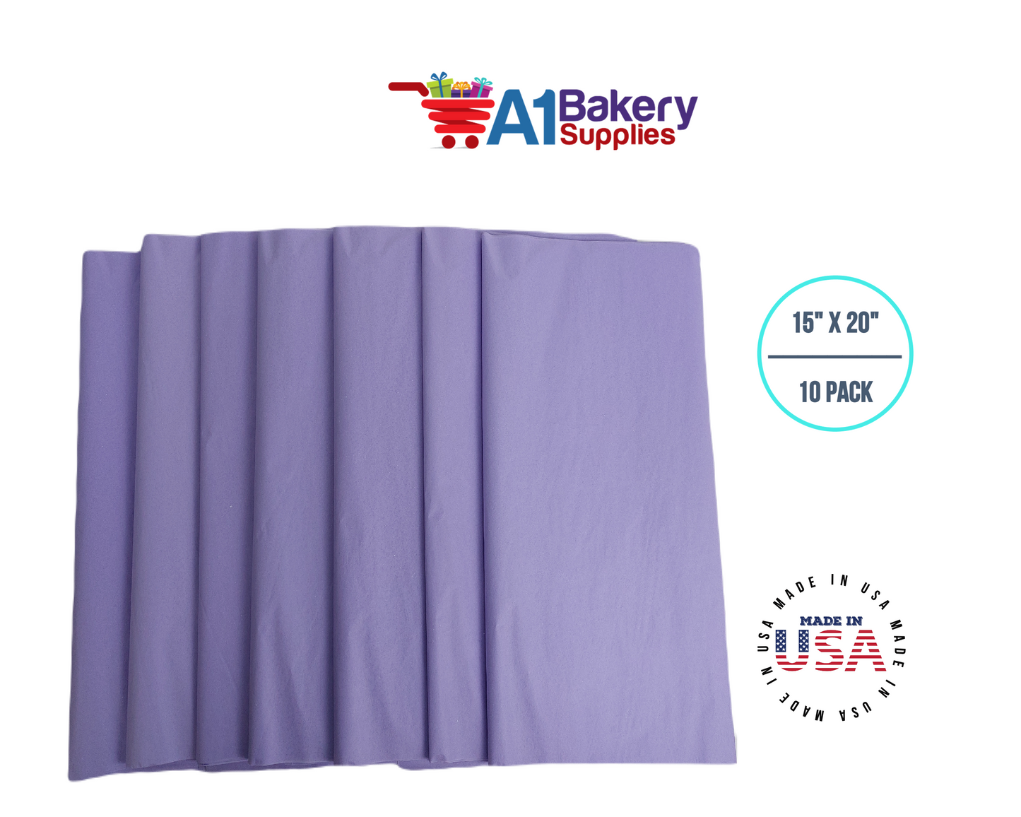 Soft Lavender Tissue Paper Squares, Bulk 10 Sheets, Premium Gift Wrap and Art Supplies for Birthdays, Holidays, or Presents by A1BakerySupplies, Large 15 Inch x 20 Inch
