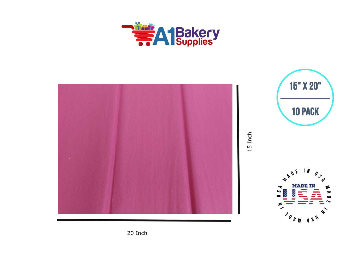 Cerise Pink Tissue Paper Squares, Bulk 10 Sheets, Premium Gift Wrap and Art Supplies for Birthdays, Holidays, or Presents by A1BakerySupplies, Large 15 Inch x 20 Inch