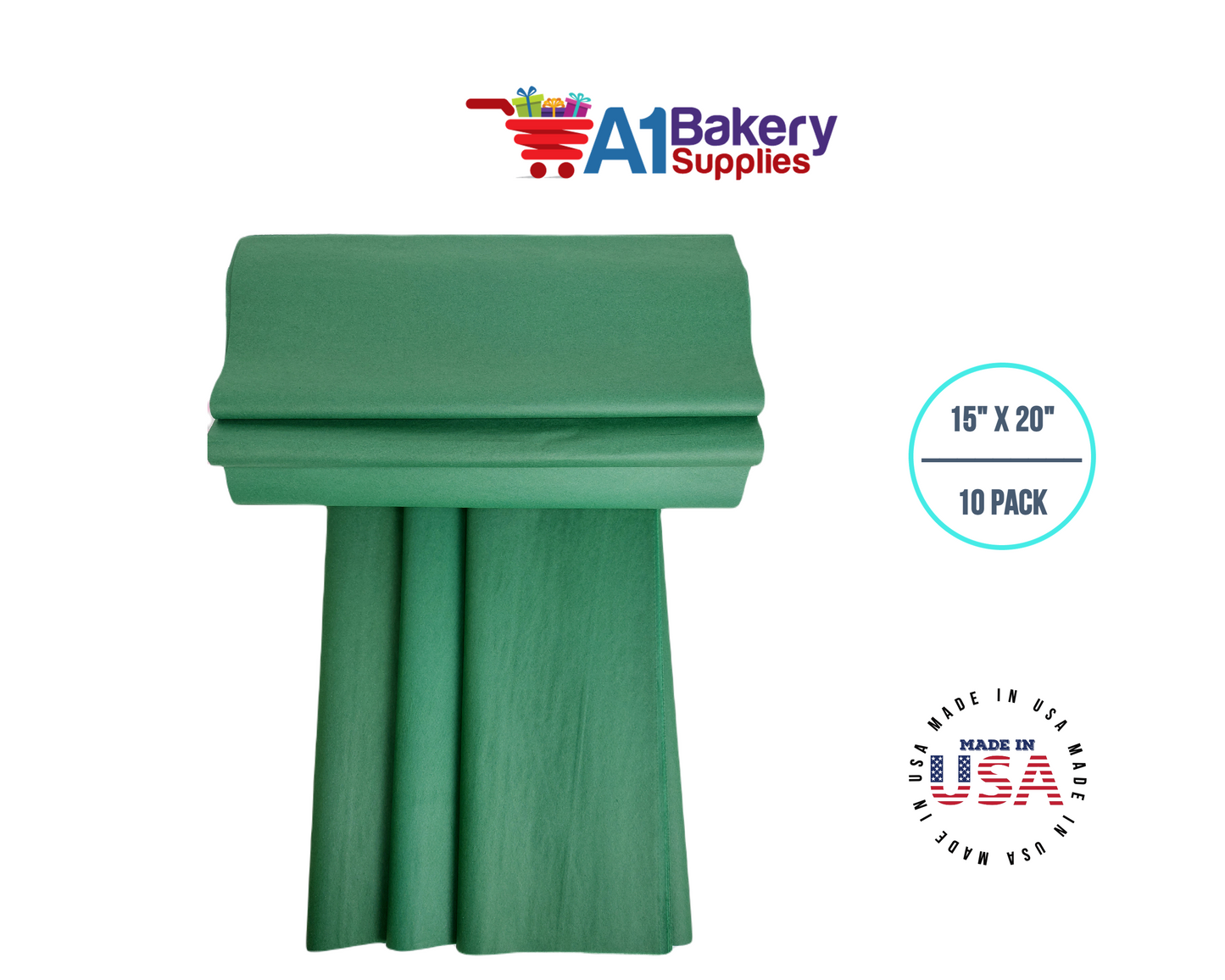 Holiday Green Tissue Paper Squares, Bulk 10 Sheets, Premium Gift Wrap and Art Supplies for Birthdays, Holidays, or Presents by A1BakerySupplies, Large 15 Inch x 20 Inch