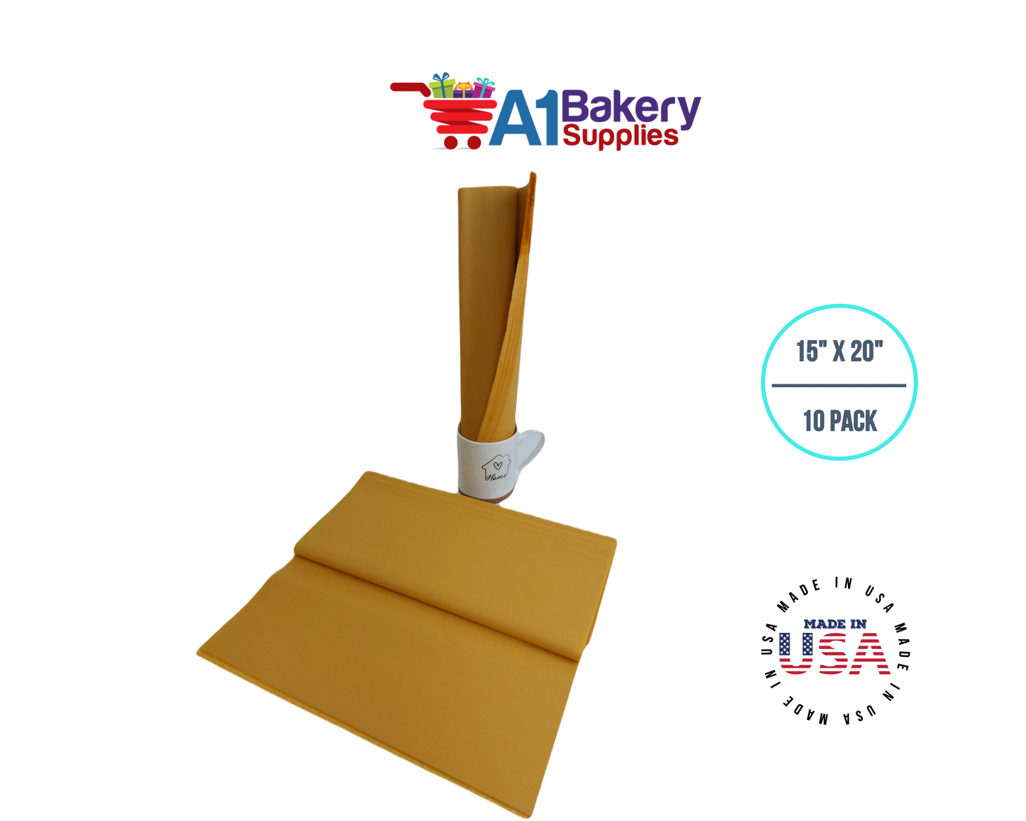 Noble gold Tissue Paper Squares, Bulk 10 Sheets, Premium Gift Wrap and Art Supplies for Birthdays, Holidays, or Presents by A1BakerySupplies, Large 15 Inch x 20 Inch