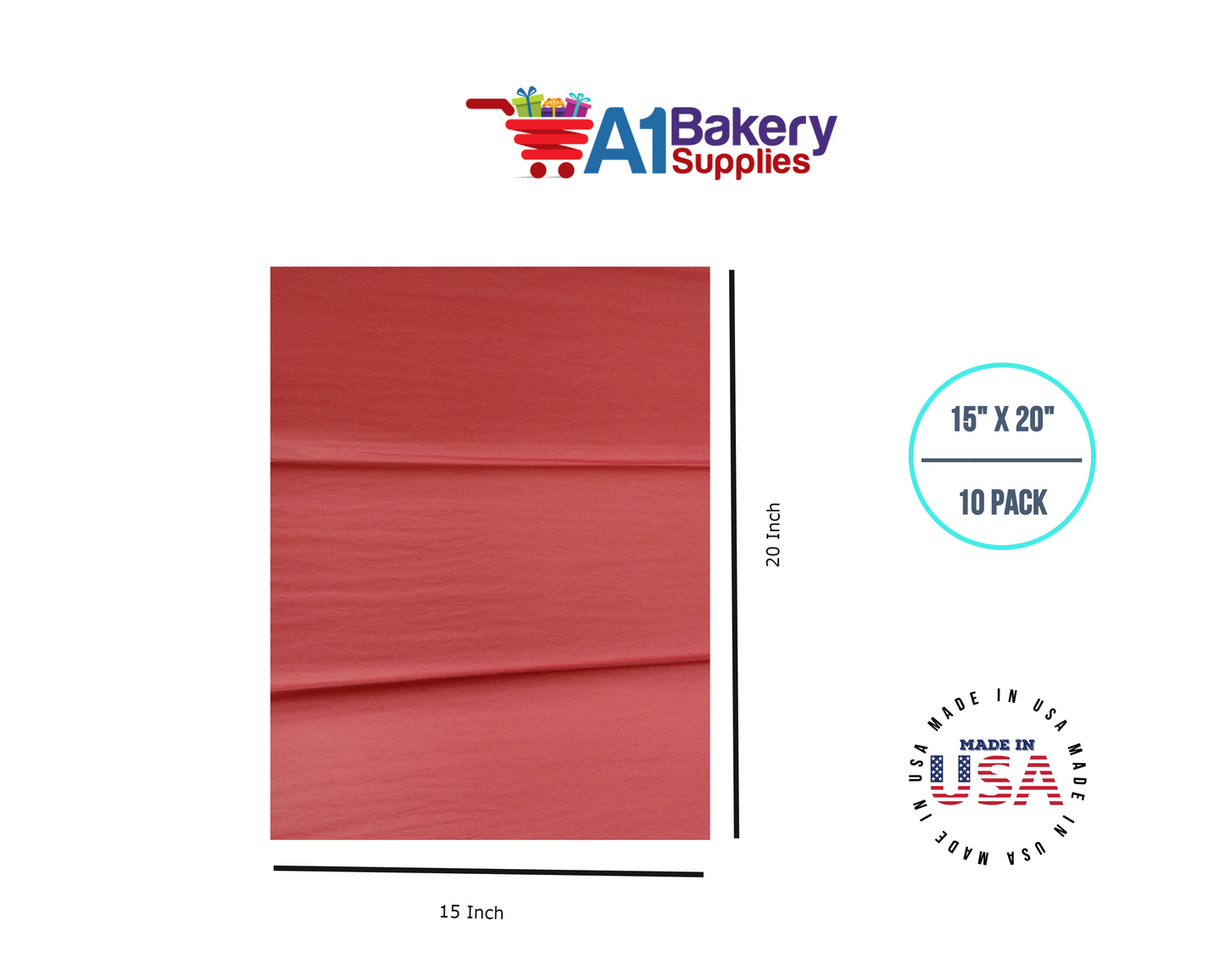 Scarlet Red Tissue Paper Squares, Bulk 10 Sheets, Premium Gift Wrap and Art Supplies for Birthdays, Holidays, or Presents by A1BakerySupplies, small 15 Inch x 20 Inch