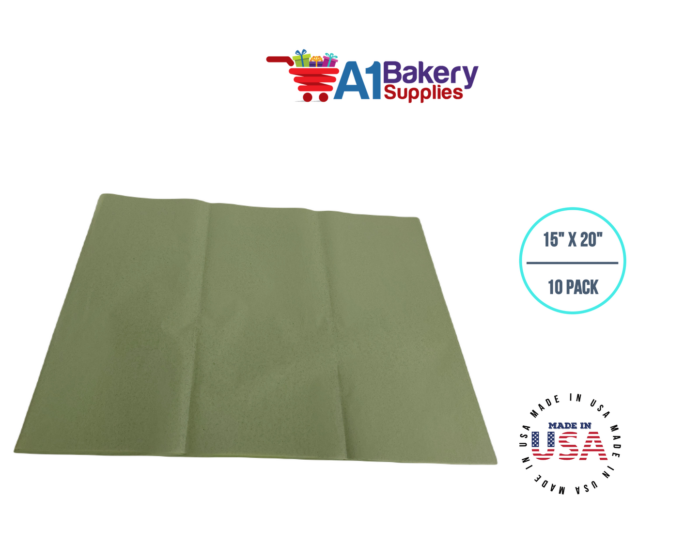 Sage Tissue Paper Squares, Bulk 10 Sheets, Premium Gift Wrap and Art Supplies for Birthdays, Holidays, or Presents by A1BakerySupplies, Small 15 Inch x 20 Inch