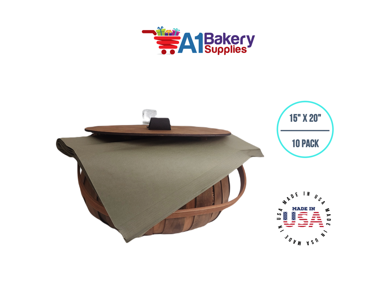 Tapestry Green Tissue Paper Squares, Bulk 10 Sheets, Premium Gift Wrap and Art Supplies for Birthdays, Holidays, or Presents by A1BakerySupplies, Small 15 Inch x 20 Inch