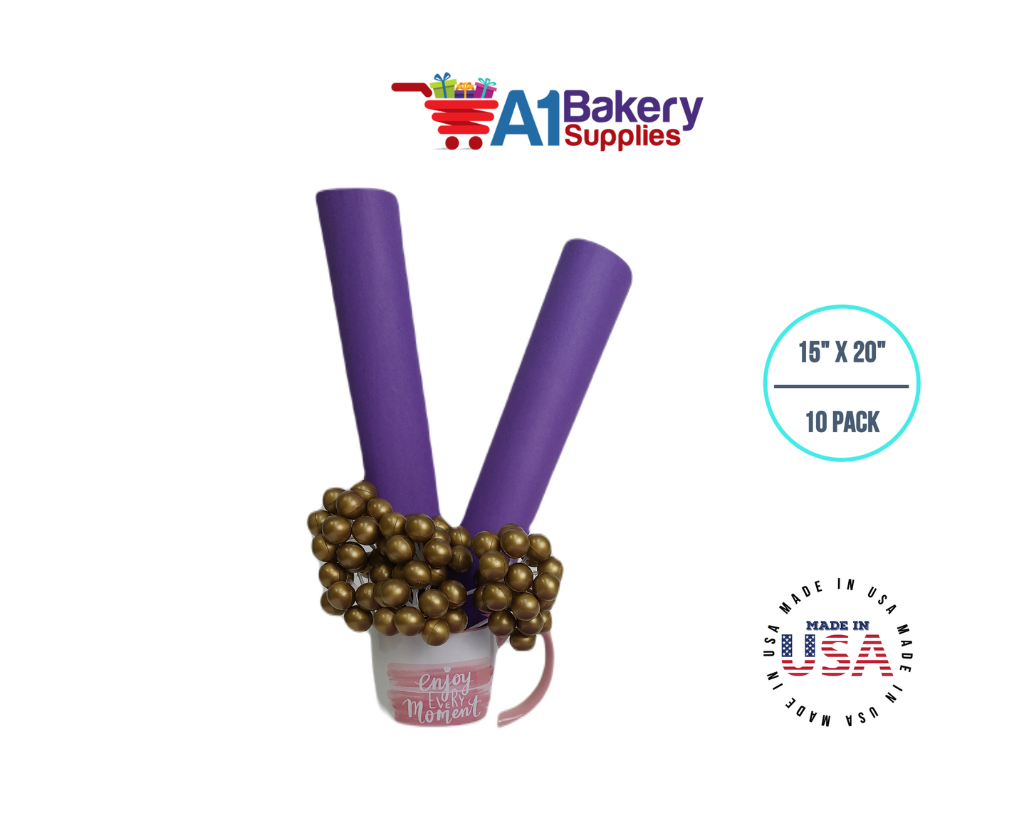 Lavender Tissue Paper Squares, Bulk 10 Sheets, Premium Gift Wrap and Art Supplies for Birthdays, Holidays, or Presents by A1BakerySupplies, Small 15 Inch x 20 Inch