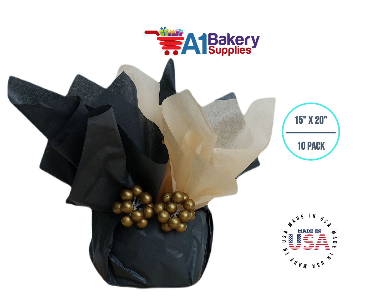 Solid Craft Tissue Paper Squares, Bulk10 Sheets, Premium Gift Wrap and Art Supplies for Birthdays, Holidays, or Presents by A1BakerySupplies, Small 15 Inch x 20 Inch