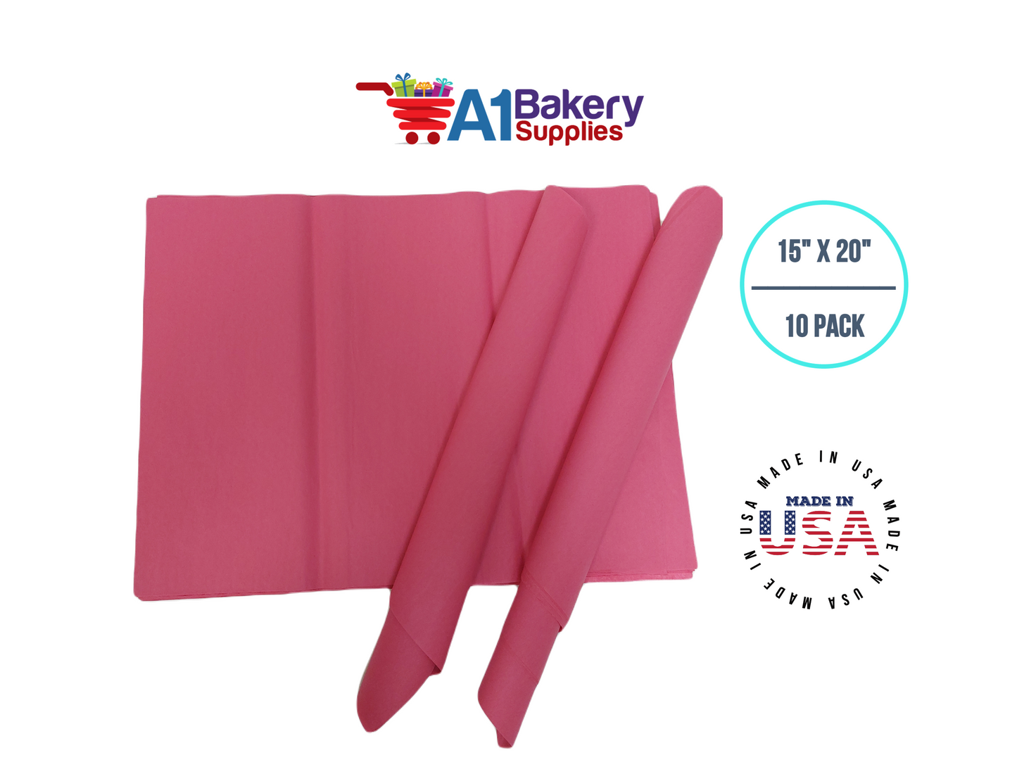 Azalea Pink Tissue Paper Squares, Bulk 10 Sheets, Premium Gift Wrap and Art Supplies for Birthdays, Holidays, or Presents by A1BakerySupplies, Large 15 Inch x 20 Inch