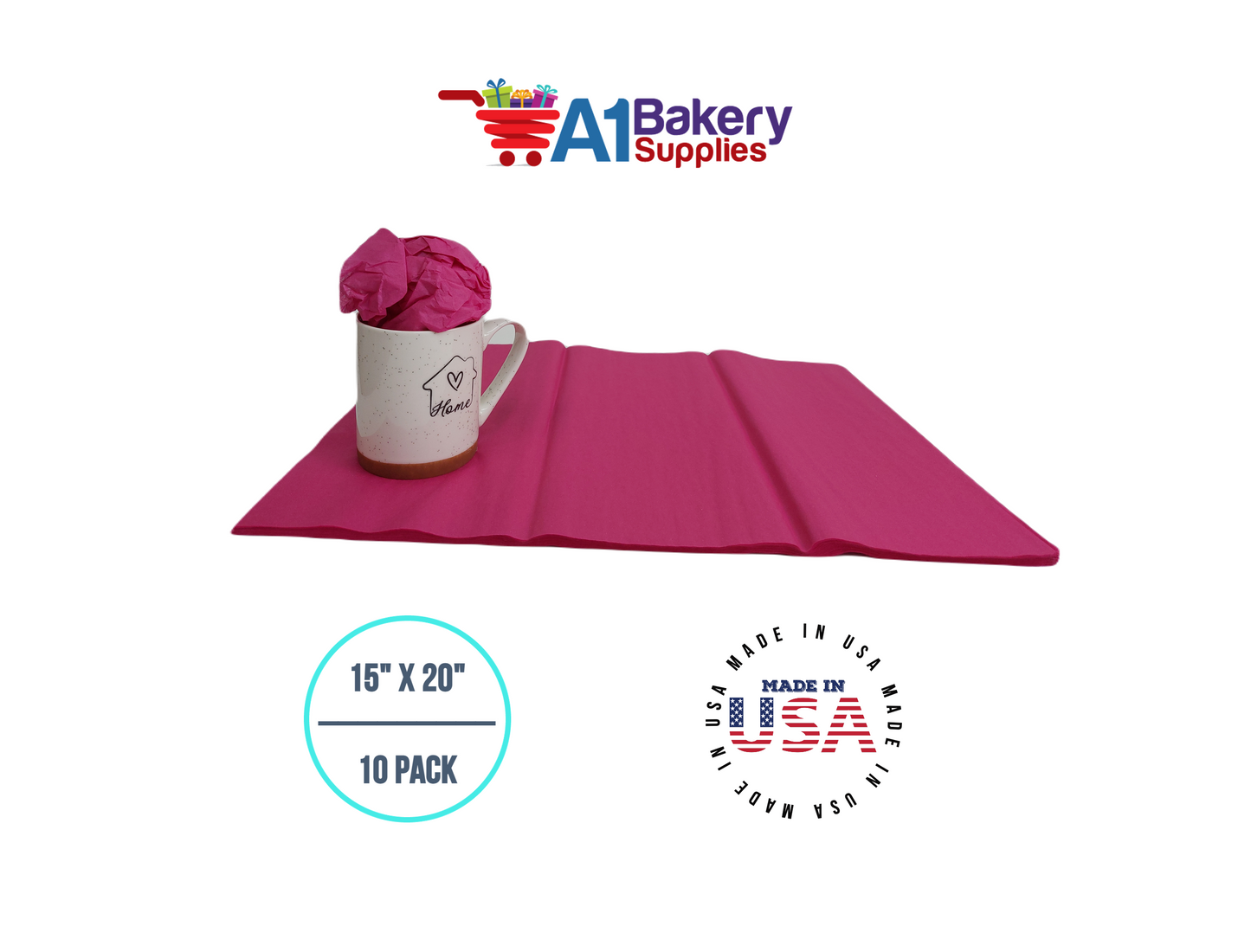 Cerise Pink Tissue Paper Squares, Bulk 10 Sheets, Premium Gift Wrap and Art Supplies for Birthdays, Holidays, or Presents by A1BakerySupplies, Large 15 Inch x 20 Inch