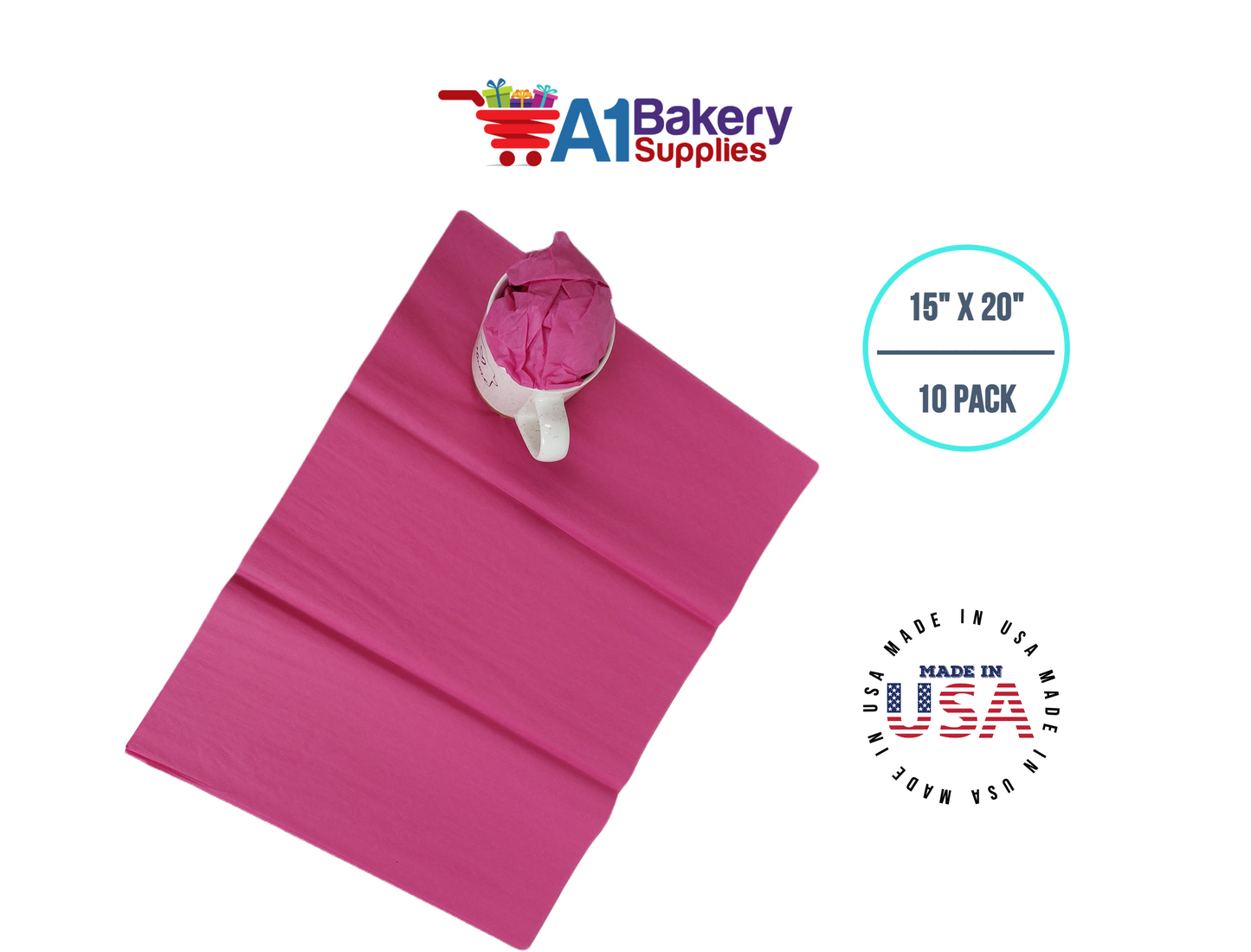 Cerise Pink Tissue Paper Squares, Bulk 10 Sheets, Premium Gift Wrap and Art Supplies for Birthdays, Holidays, or Presents by A1BakerySupplies, Large 15 Inch x 20 Inch