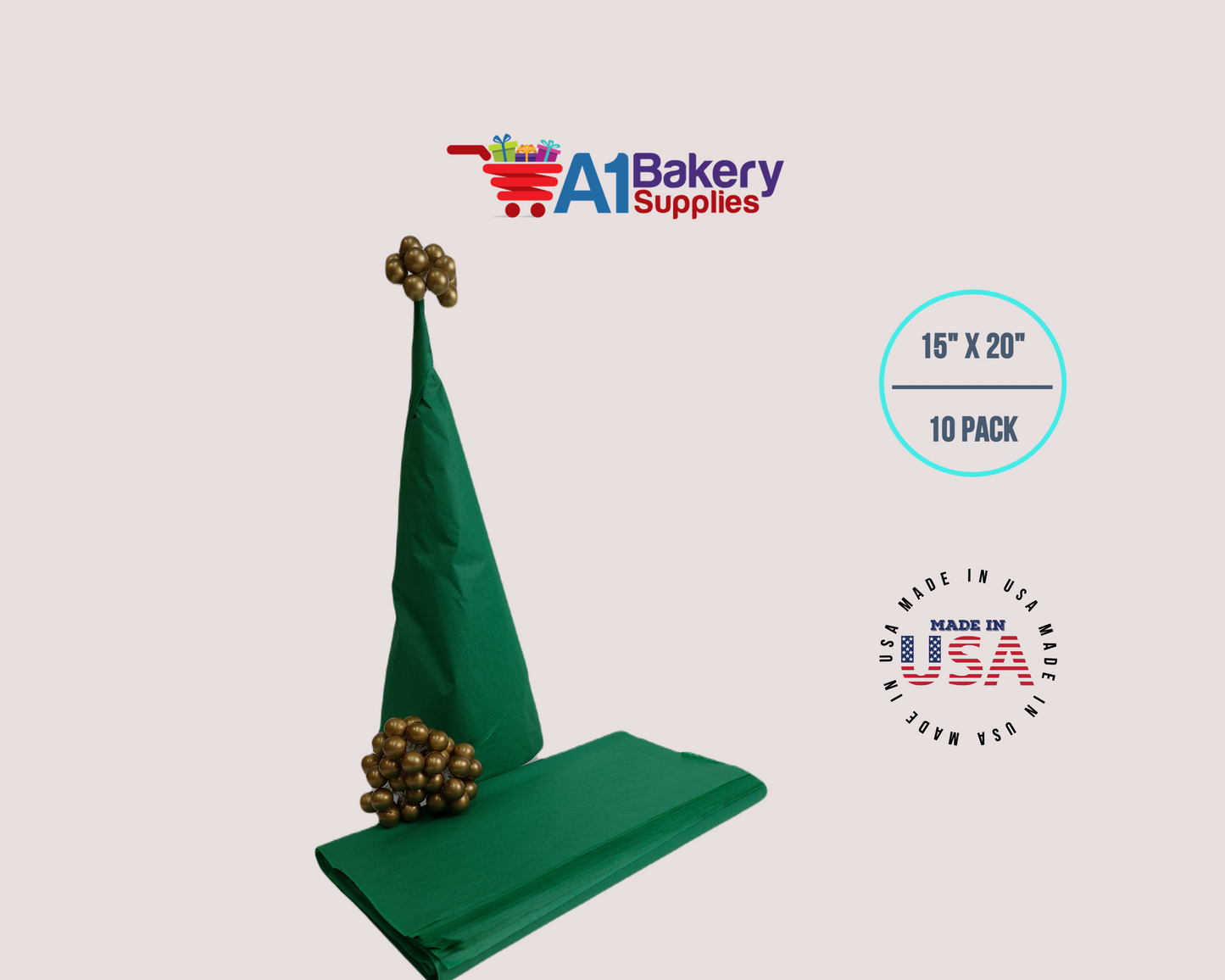 Emeralad Green Tissue Paper Squares, Bulk 10 Sheets, Premium Gift Wrap and Art Supplies for Birthdays, Holidays, or Presents by A1BakerySupplies, Large 15 Inch x 20 Inch