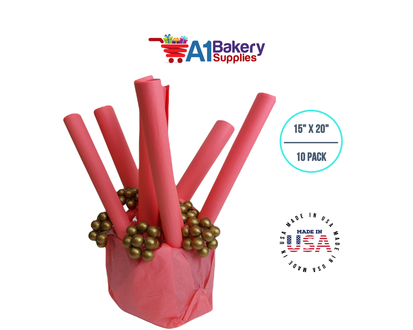 Coral Rose Tissue Paper Squares, Bulk 10 Sheets, Premium Gift Wrap and Art Supplies for Birthdays, Holidays, or Presents by A1BakerySupplies, Small 15 Inch x 20 Inch