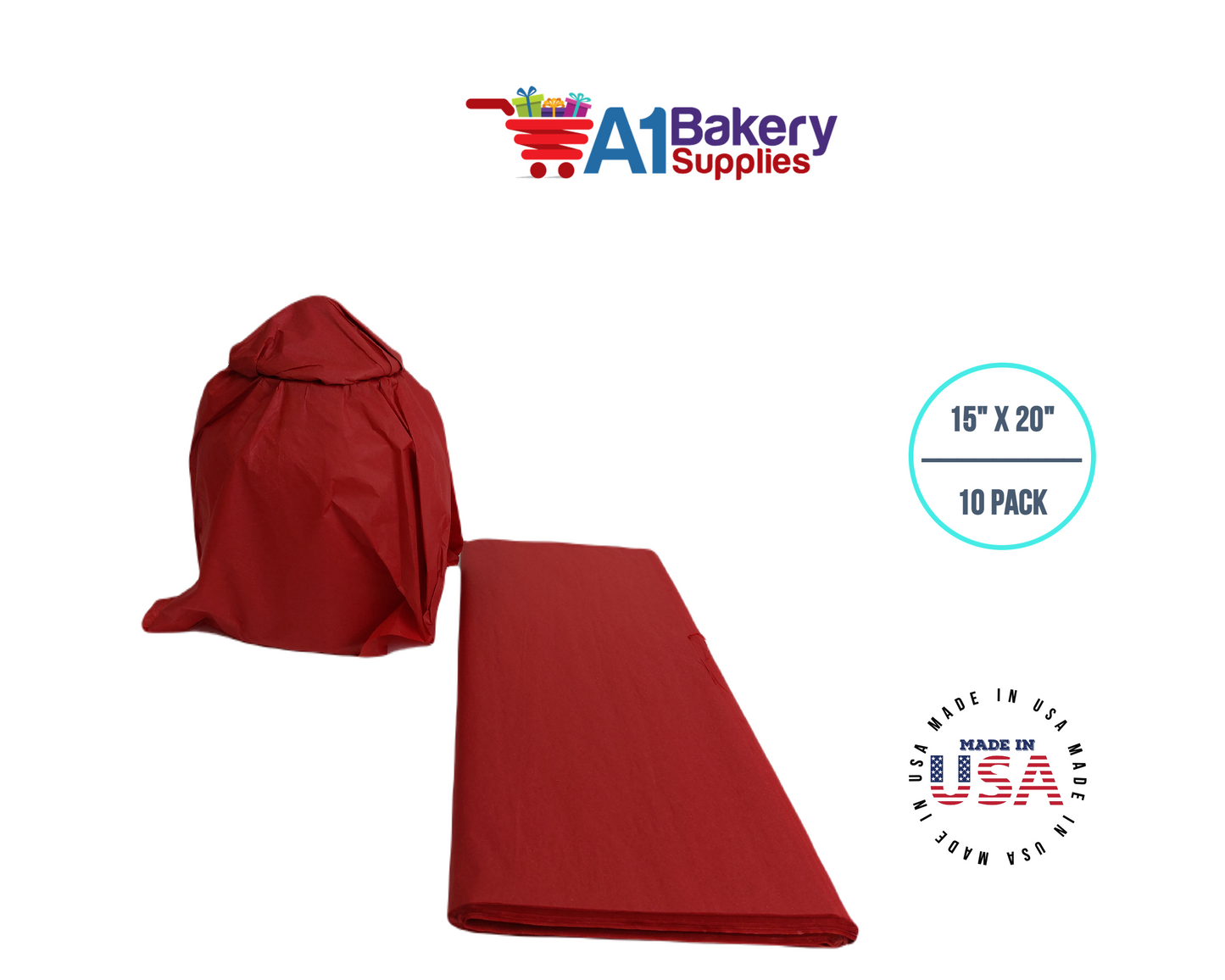 Scarlet Red Tissue Paper Squares, Bulk 10 Sheets, Premium Gift Wrap and Art Supplies for Birthdays, Holidays, or Presents by A1BakerySupplies, small 15 Inch x 20 Inch