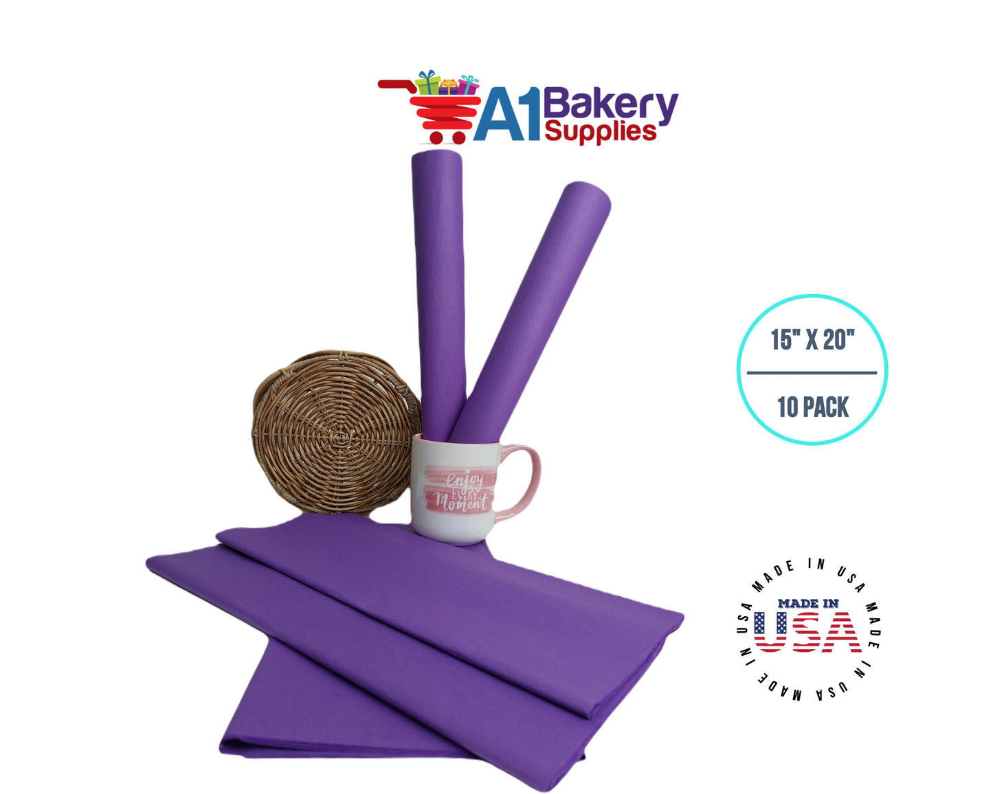 Lavender Tissue Paper Squares, Bulk 10 Sheets, Premium Gift Wrap and Art Supplies for Birthdays, Holidays, or Presents by A1BakerySupplies, Small 15 Inch x 20 Inch