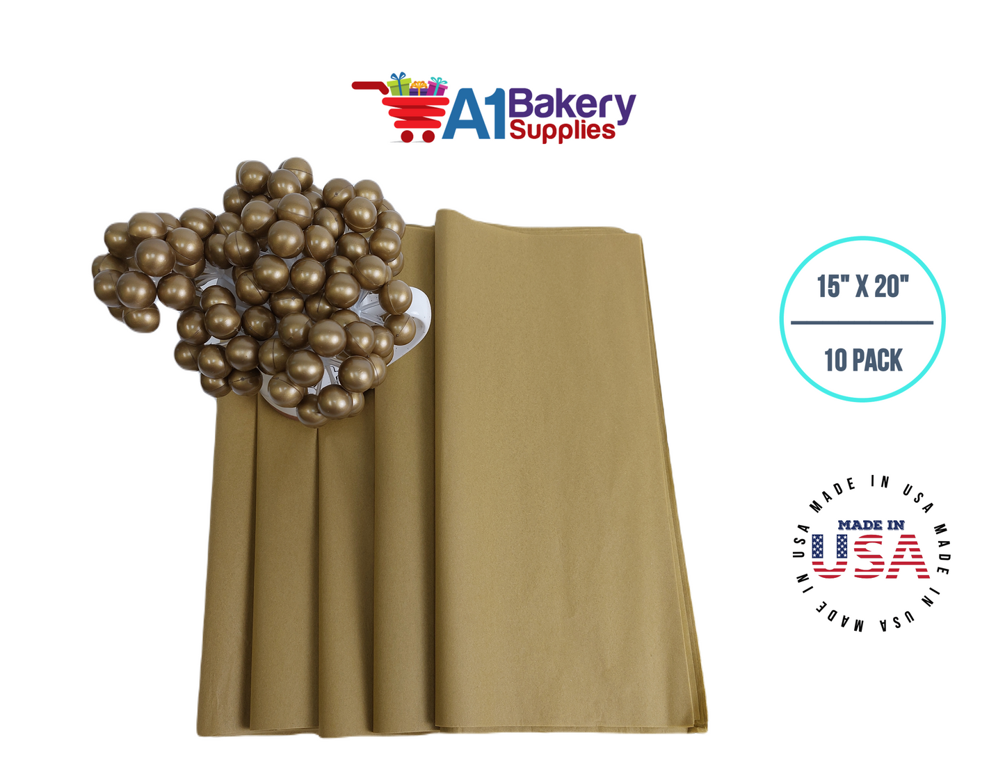 Antique Gold Tissue Paper Squares, Bulk 10 Sheets, Premium Gift Wrap and Art Supplies for Birthdays, Holidays, or Presents by A1BakerySupplies, Large 15 Inch x 20 Inch