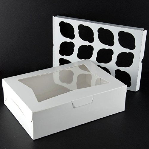 Pack of 25 White Cupcake Box with Window holds 12 INSERTS Included