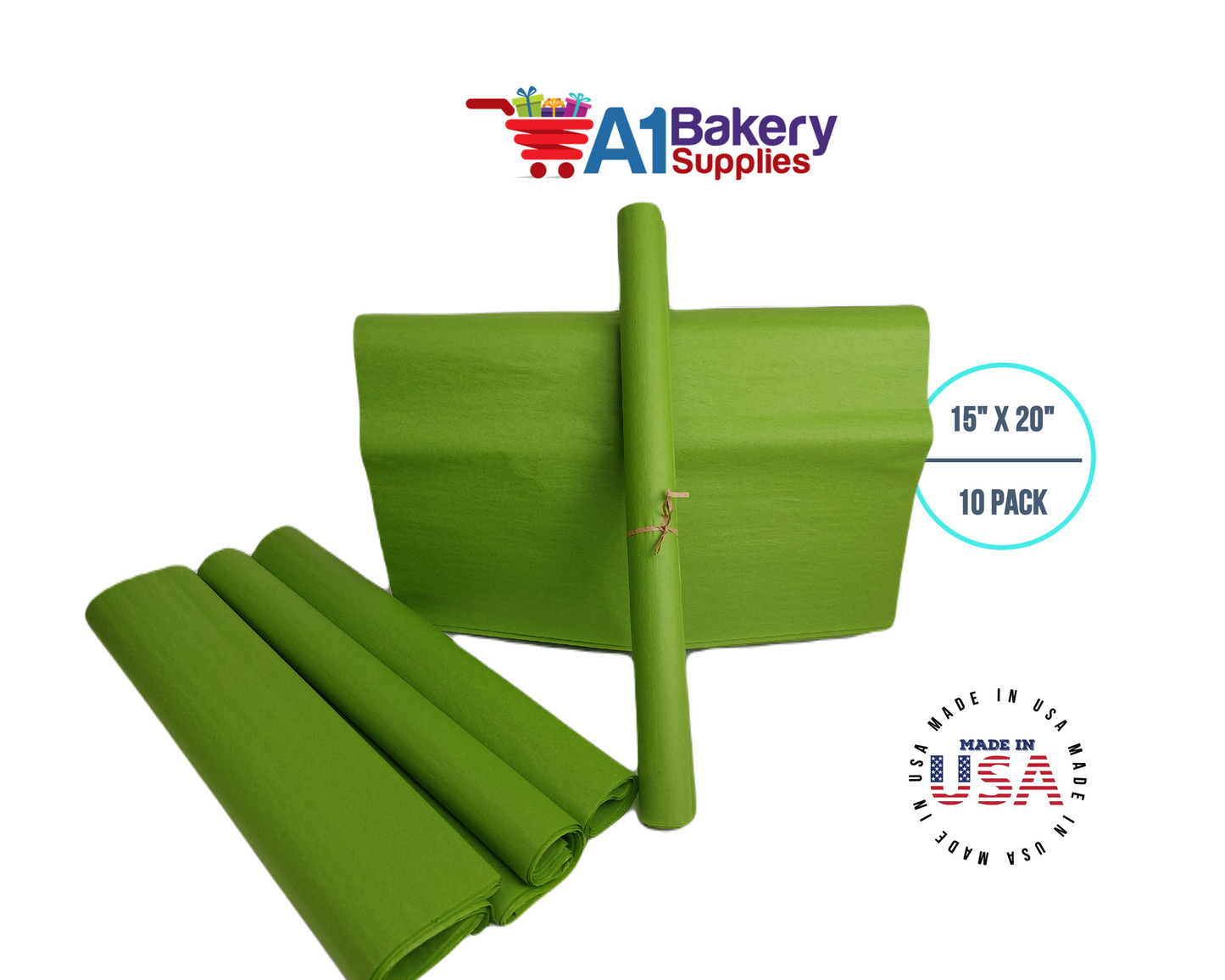 Oasis Green Tissue Paper Squares, Bulk 10 Sheets, Premium Gift Wrap and Art Supplies for Birthdays, Holidays, or Presents by A1BakerySupplies, Large 15 Inch x 20 Inch