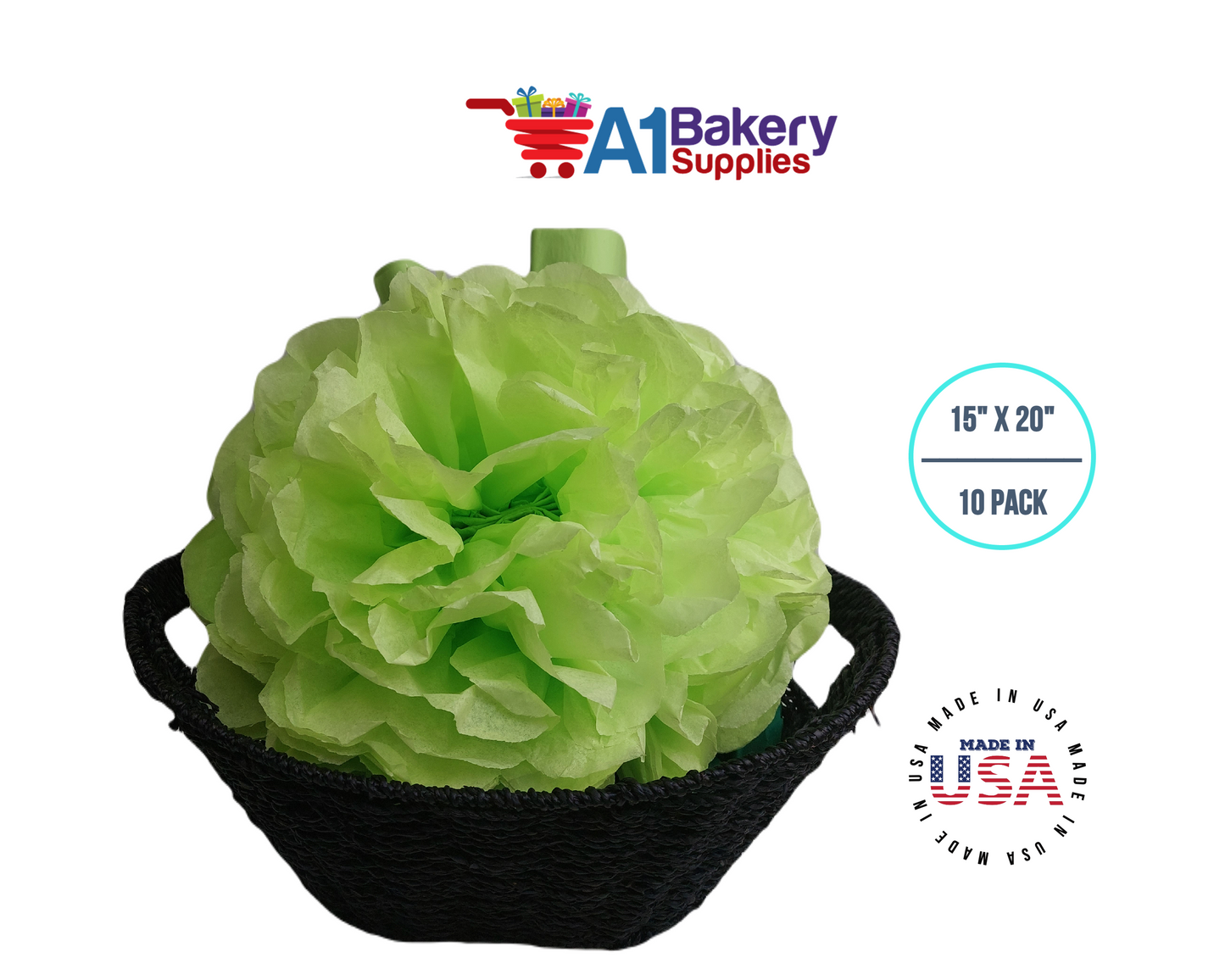 Pistachio Tissue Paper Squares, Bulk 10 Sheets, Premium Gift Wrap and Art Supplies for Birthdays, Holidays, or Presents by A1BakerySupplies, Large 15 Inch x 20 Inch