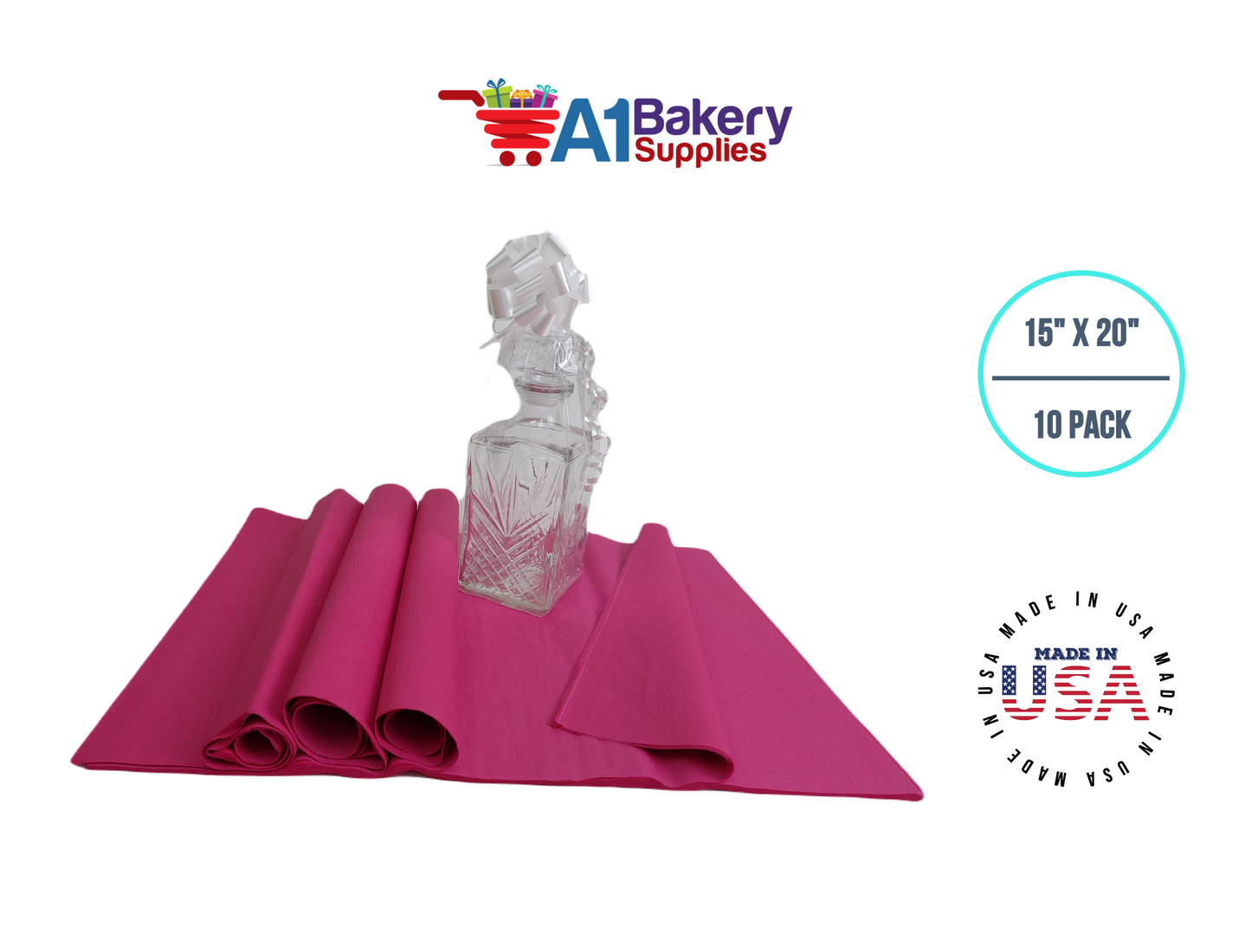 Cerise Pink Tissue Paper Squares, Bulk 10 Sheets, Premium Gift Wrap and Art Supplies for Birthdays, Holidays, or Presents by A1BakerySupplies, Large 15 Inch x 20 Inch