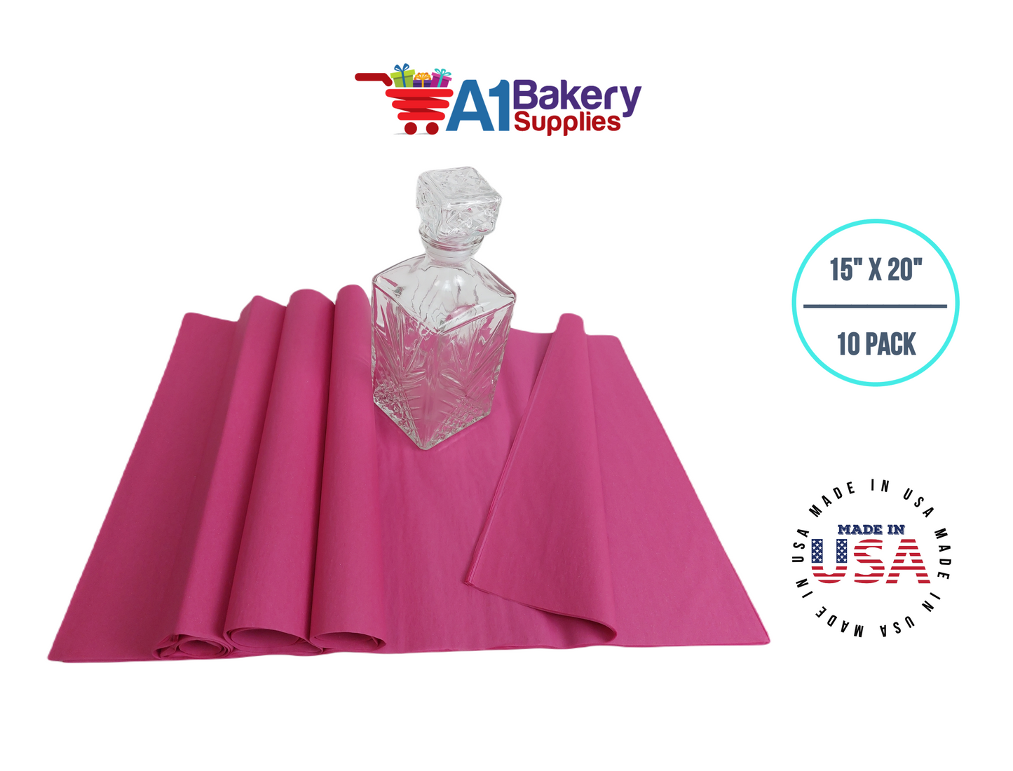 Cerise Pink Tissue Paper Squares, Bulk 10 Sheets, Premium Gift Wrap and Art Supplies for Birthdays, Holidays, or Presents by A1BakerySupplies, Large 15 Inch x 20 Inch