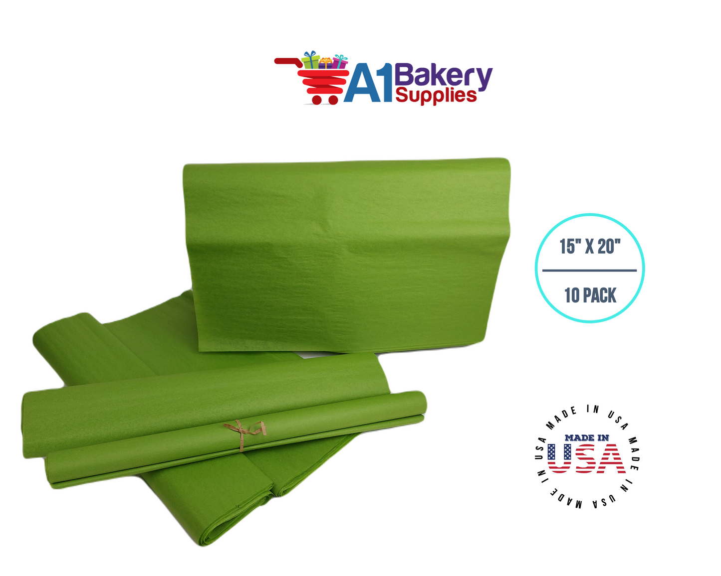 Oasis Green Tissue Paper Squares, Bulk 10 Sheets, Premium Gift Wrap and Art Supplies for Birthdays, Holidays, or Presents by A1BakerySupplies, Large 15 Inch x 20 Inch