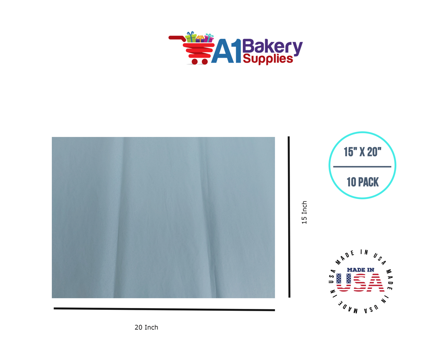Light Blue Tissue Paper Squares, Bulk 10 Sheets, Premium Gift Wrap and Art Supplies for Birthdays, Holidays, or Presents by A1BakerySupplies, Small 15 Inch x 20 Inch