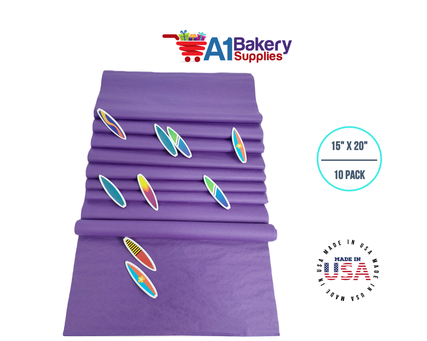 Purple Tissue Paper Squares, Bulk 10 Sheets, Premium Gift Wrap and Art Supplies for Birthdays, Holidays, or Presents by A1BakerySupplies, Large 15 Inch x 20 Inch