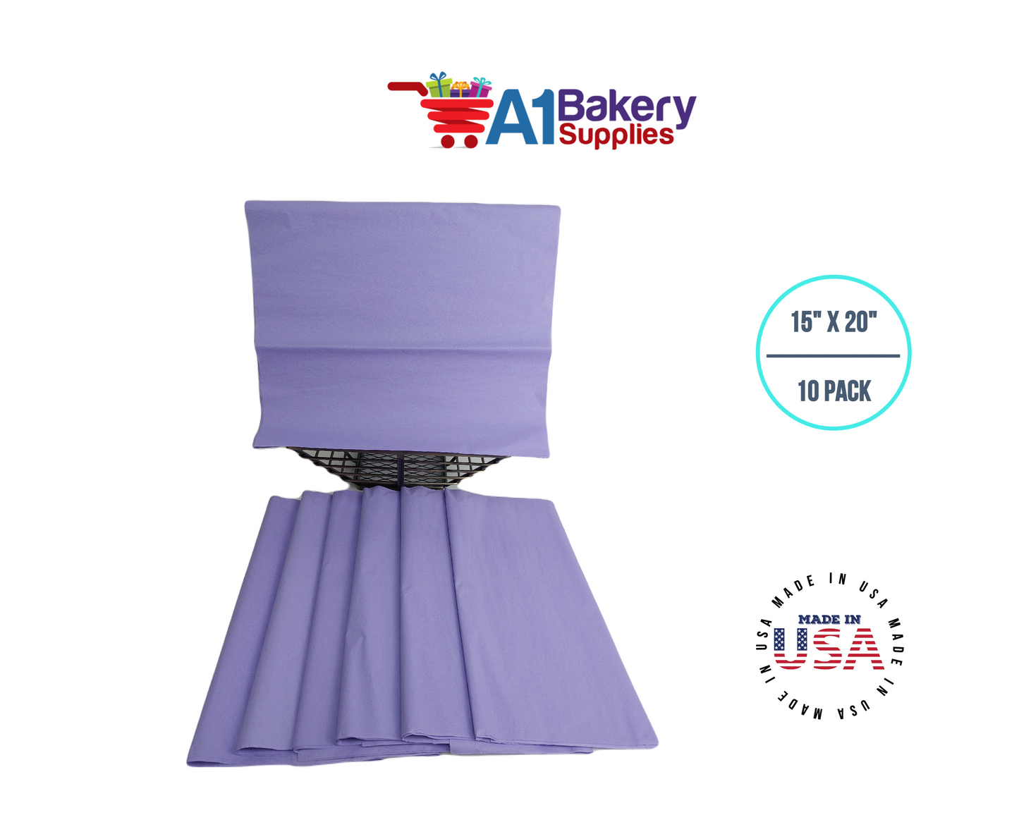 Soft Lavender Tissue Paper Squares, Bulk 10 Sheets, Premium Gift Wrap and Art Supplies for Birthdays, Holidays, or Presents by A1BakerySupplies, Large 15 Inch x 20 Inch