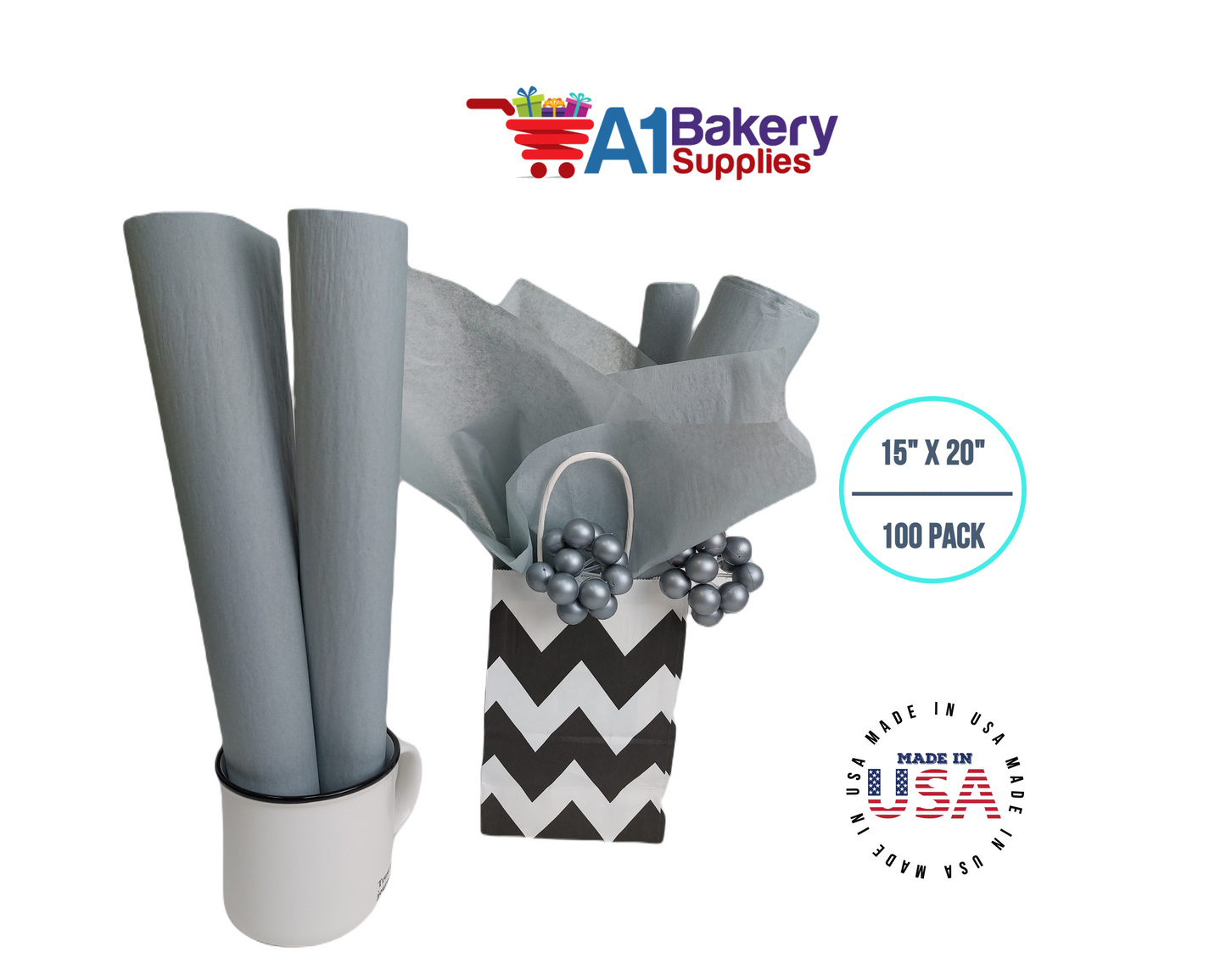 Gray color Gift wrap Tissue Paper 15 Inch x 20 Inch - 100 Sheets