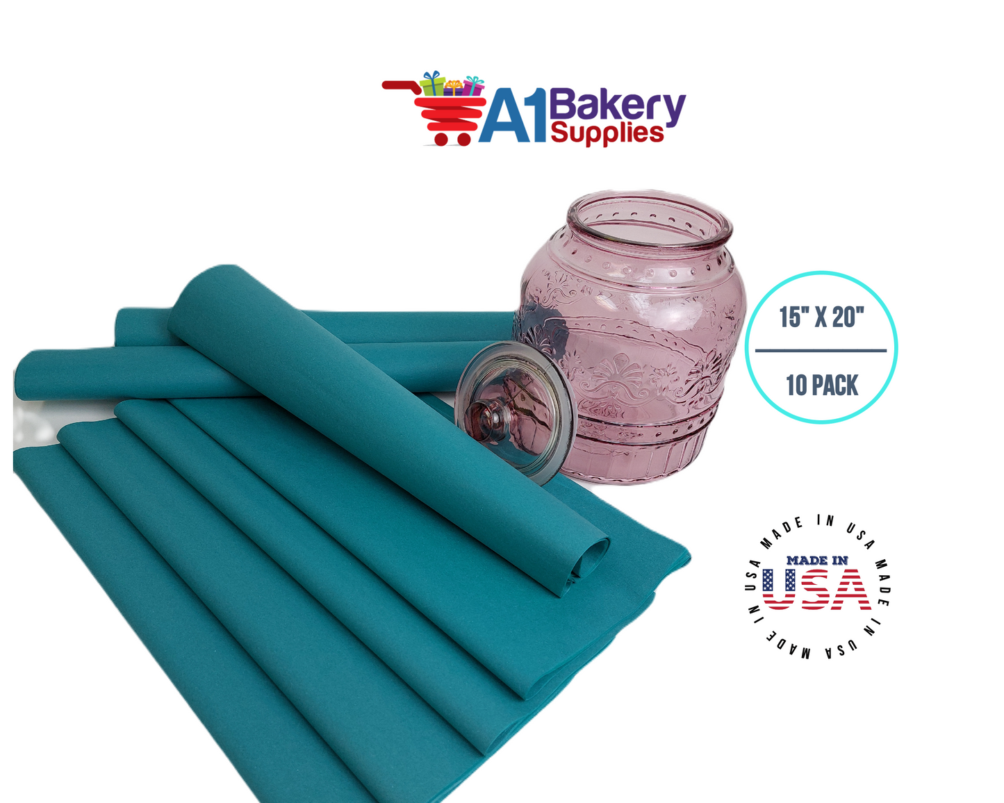 Teal Tissue Paper Squares, Bulk 10 Sheets, Premium Gift Wrap and Art Supplies for Birthdays, Holidays, or Presents by A1BakerySupplies, Small 15 Inch x 20 Inch