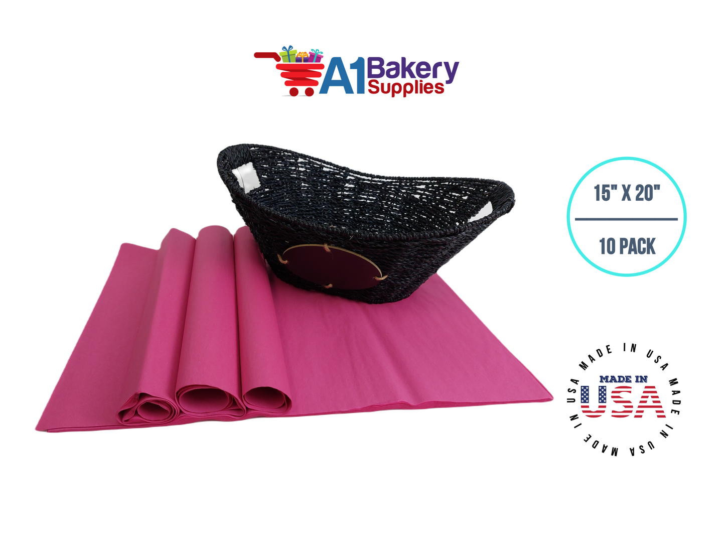 Cerise Pink Tissue Paper Squares, Bulk 10 Sheets, Premium Gift Wrap and Art Supplies for Birthdays, Holidays, or Presents by A1BakerySupplies, Large 15 Inch x 20 Inch