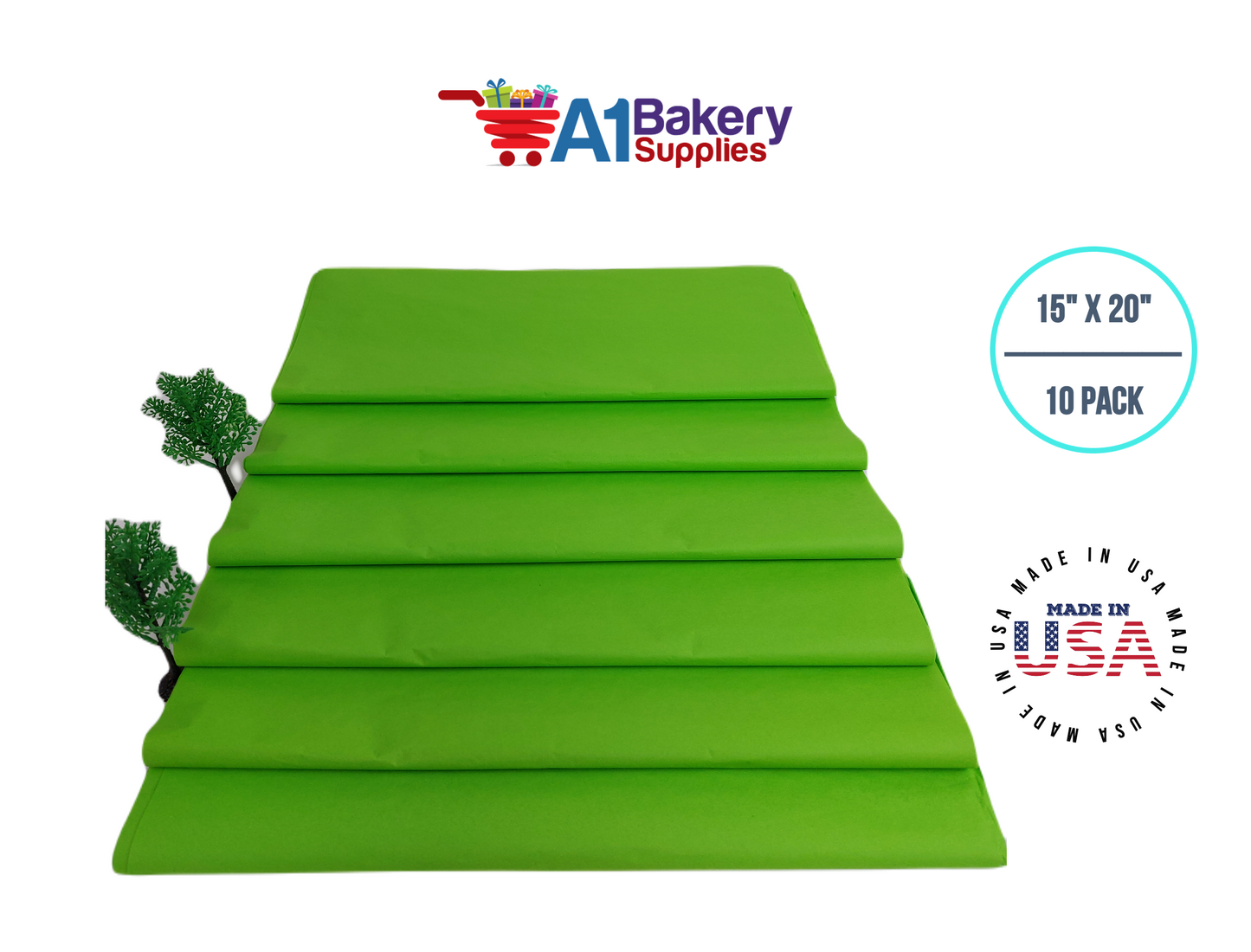 Bright Lime Tissue Paper Squares, Bulk 10 Sheets, Premium Gift Wrap and Art Supplies for Birthdays, Holidays, or Presents by A1BakerySupplies, Small 15 Inch x 20 Inch